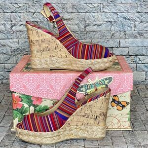 Montego Bay Club Wedge Peep Toe Sandals Shoes Size 7.5 Weaved Espadrille